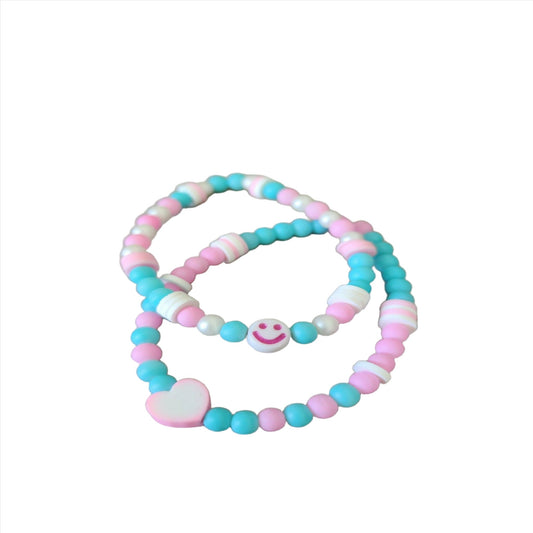 Bracelet Heart Light Pink and Aqua Blue