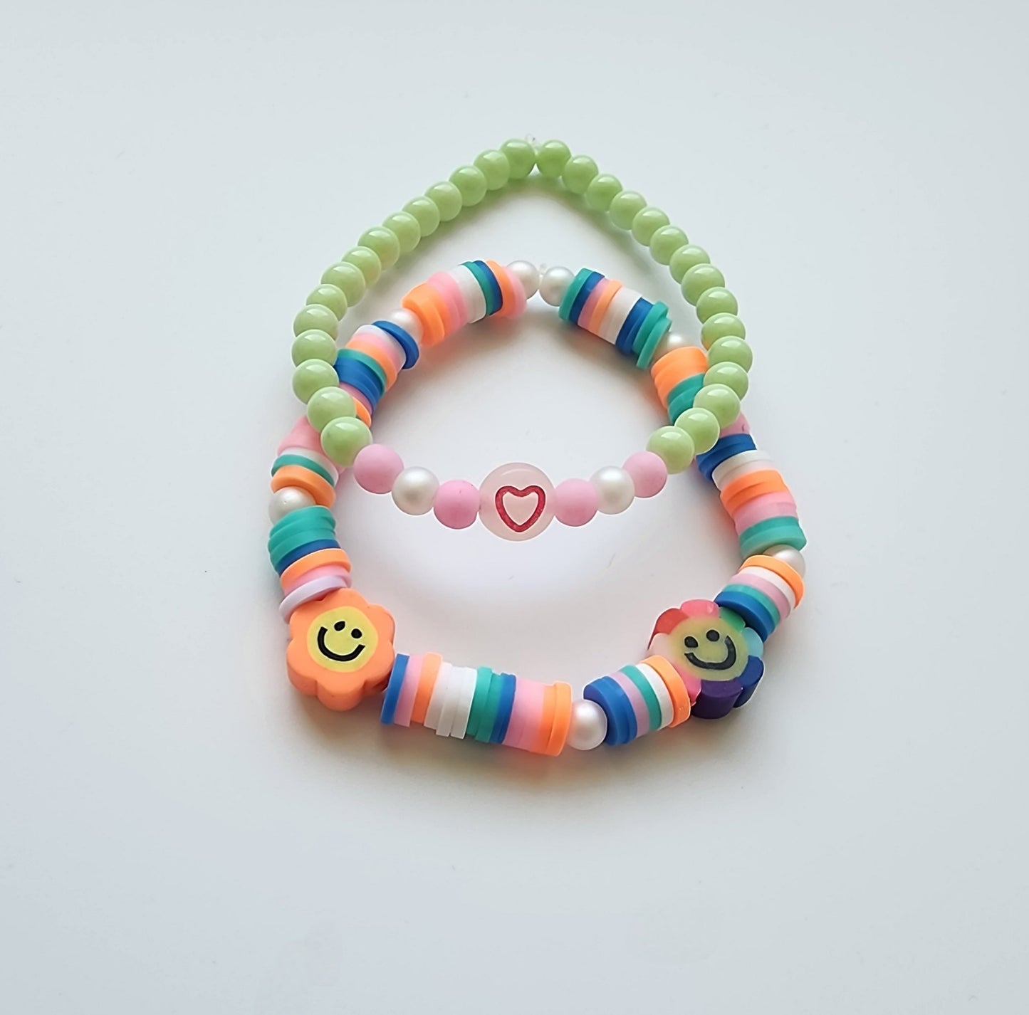 Rainbow Bracelet and Light Green/Pink with Smile