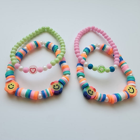 Rainbow Bracelet and Light Green/Pink with Smile