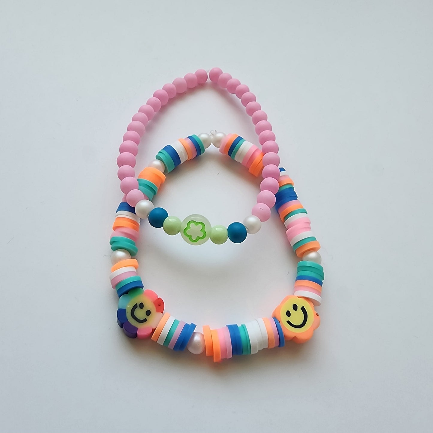 Rainbow Bracelet and Light Green/Pink with Smile